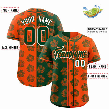 Custom Green Orange Split Fashion Flower Graffiti Pattern Authentic Baseball Jersey