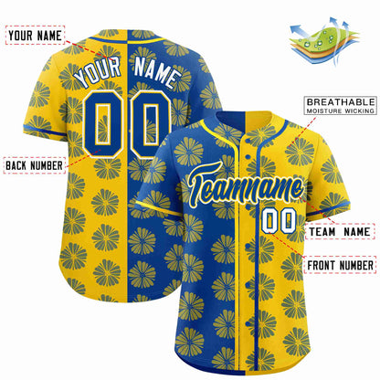 Custom Royal Gold Split Fashion Flower Graffiti Pattern Authentic Baseball Jersey