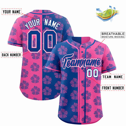 Custom Royal Pink Split Fashion Flower Graffiti Pattern Authentic Baseball Jersey