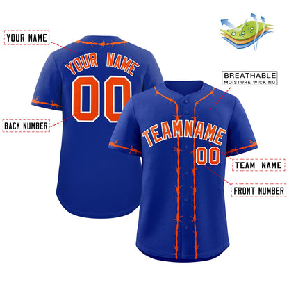 Custom Royal Orange Thorns Ribbed Classic Style Authentic Baseball Jersey