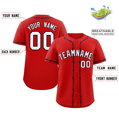 Custom Red Navy Thorns Ribbed Classic Style Authentic Baseball Jersey