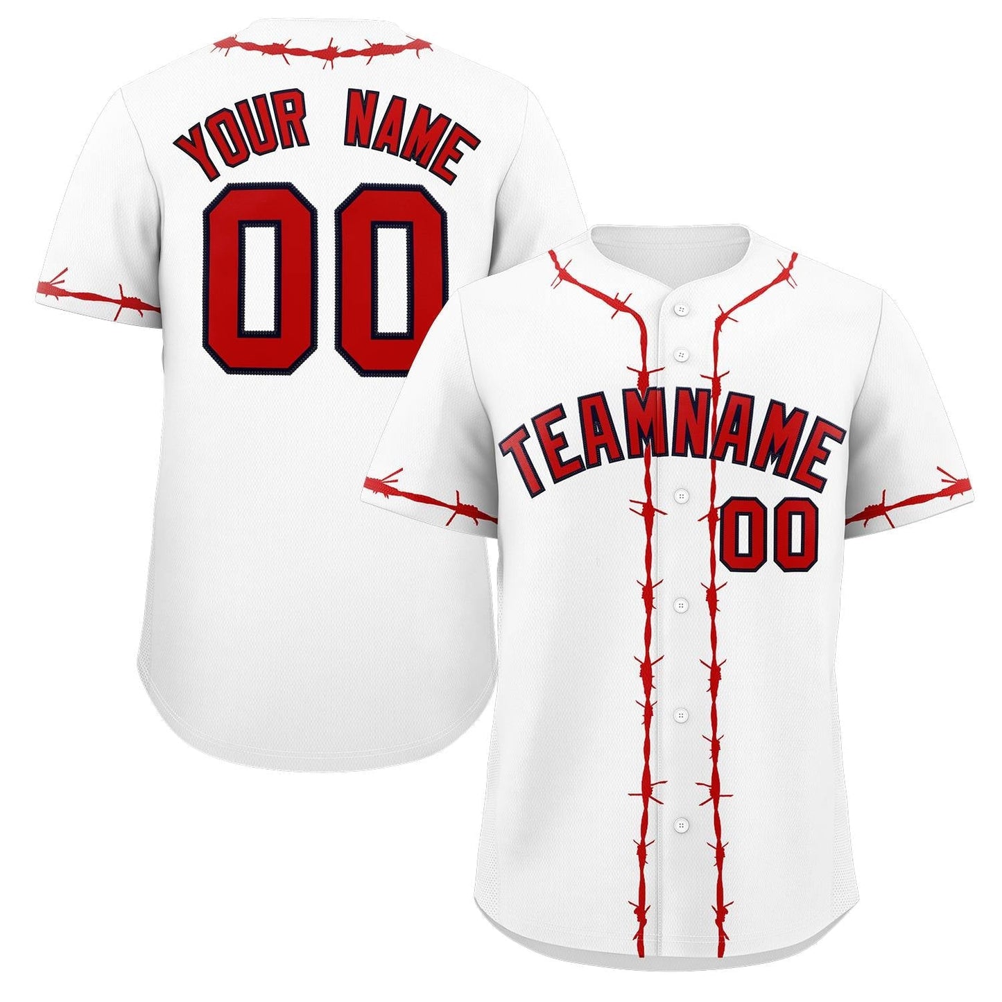 Custom White Red Thorns Ribbed Classic Style Authentic Baseball Jersey