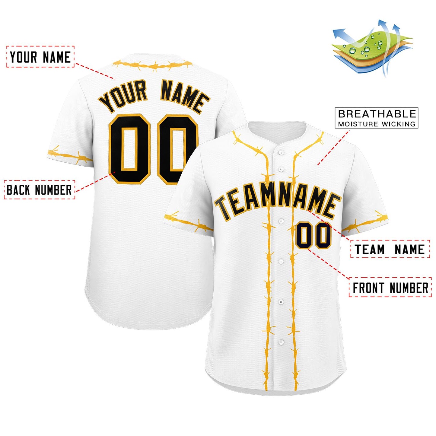 Custom White Gold Thorns Ribbed Classic Style Authentic Baseball Jersey