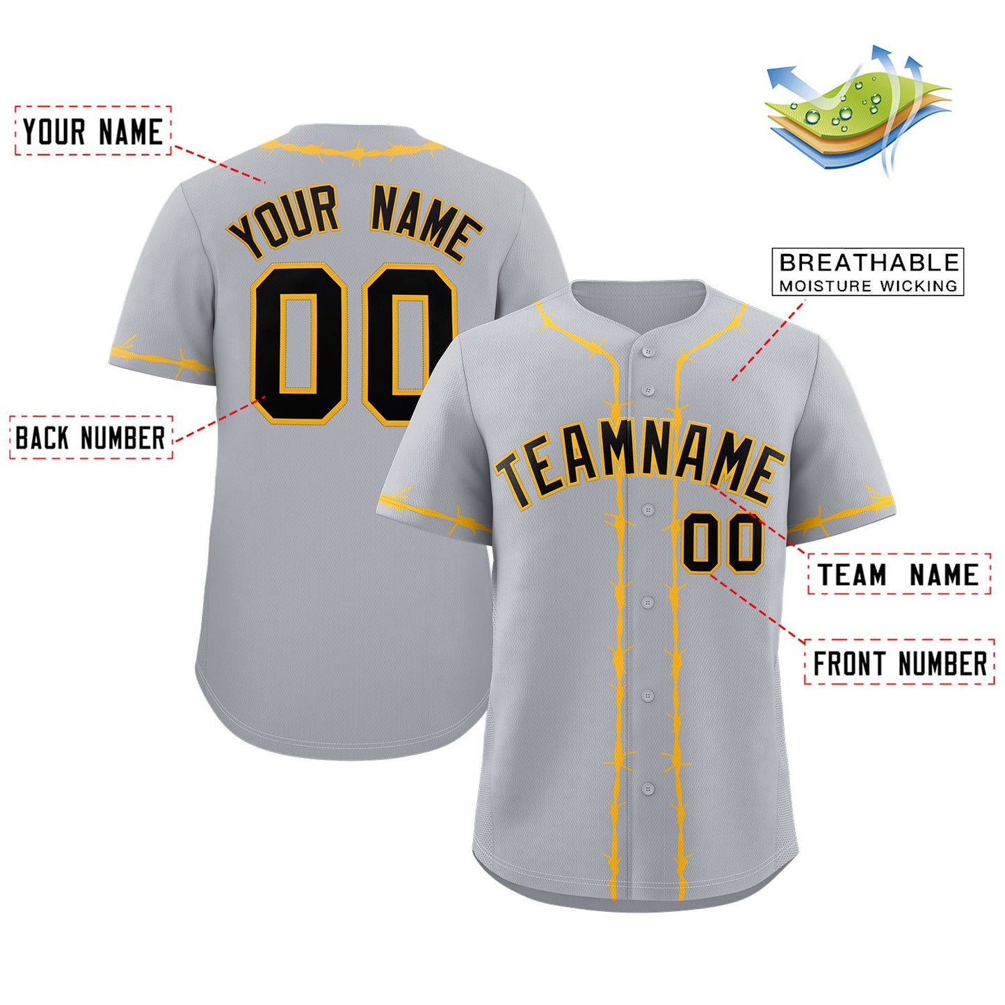 Custom Gray Yellow Thorns Ribbed Classic Style Authentic Baseball Jersey