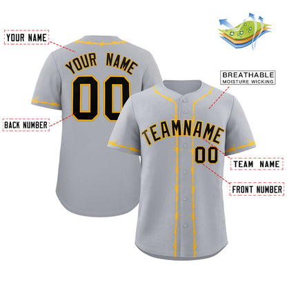 Custom Gray Yellow Thorns Ribbed Classic Style Authentic Baseball Jersey