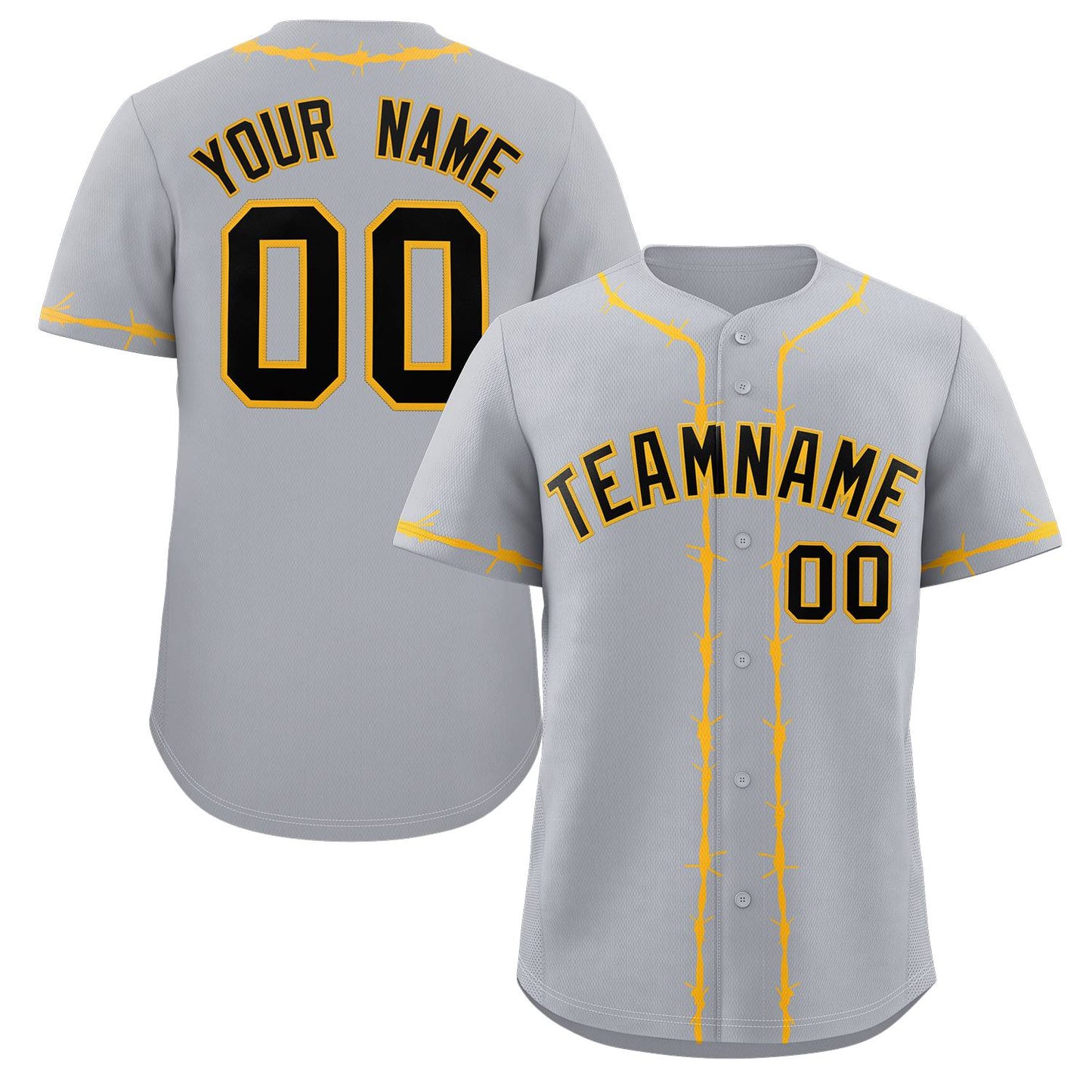 Custom Gray Yellow Thorns Ribbed Classic Style Authentic Baseball Jersey