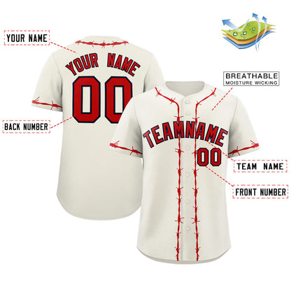 Custom Cream Red Thorns Ribbed Classic Style Authentic Baseball Jersey