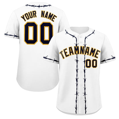 Custom White Navy Thorns Ribbed Classic Style Authentic Baseball Jersey