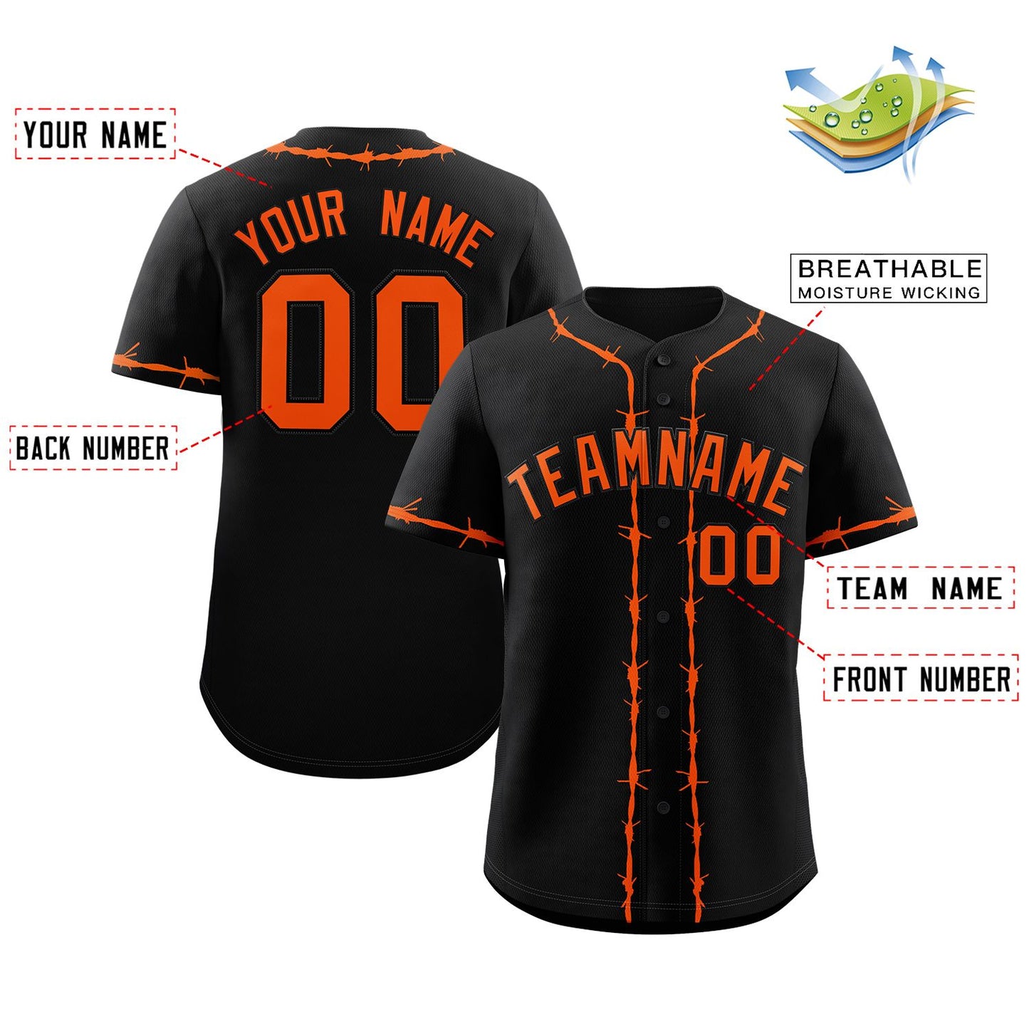 Custom Black Orange Thorns Ribbed Classic Style Authentic Baseball Jersey