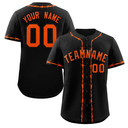 Custom Black Orange Thorns Ribbed Classic Style Authentic Baseball Jersey