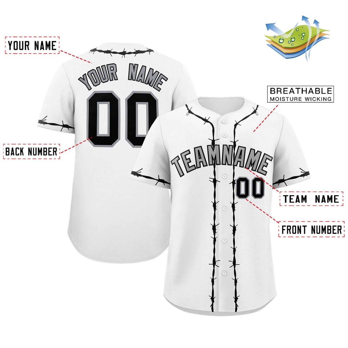 Custom White Black Thorns Ribbed Classic Style Authentic Baseball Jersey