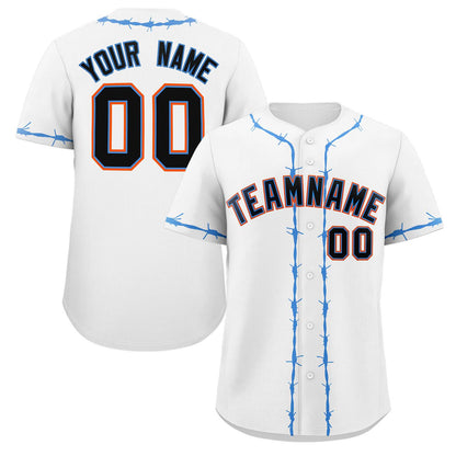 Custom White Powder Blue Thorns Ribbed Classic Style Authentic Baseball Jersey