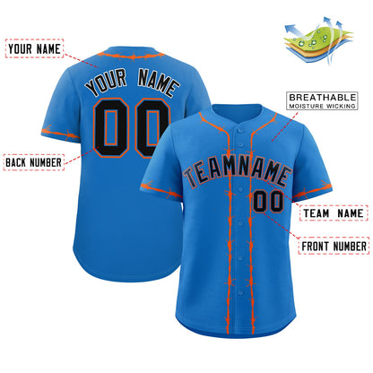 Custom Powder Blue Orange Thorns Ribbed Classic Style Authentic Baseball Jersey