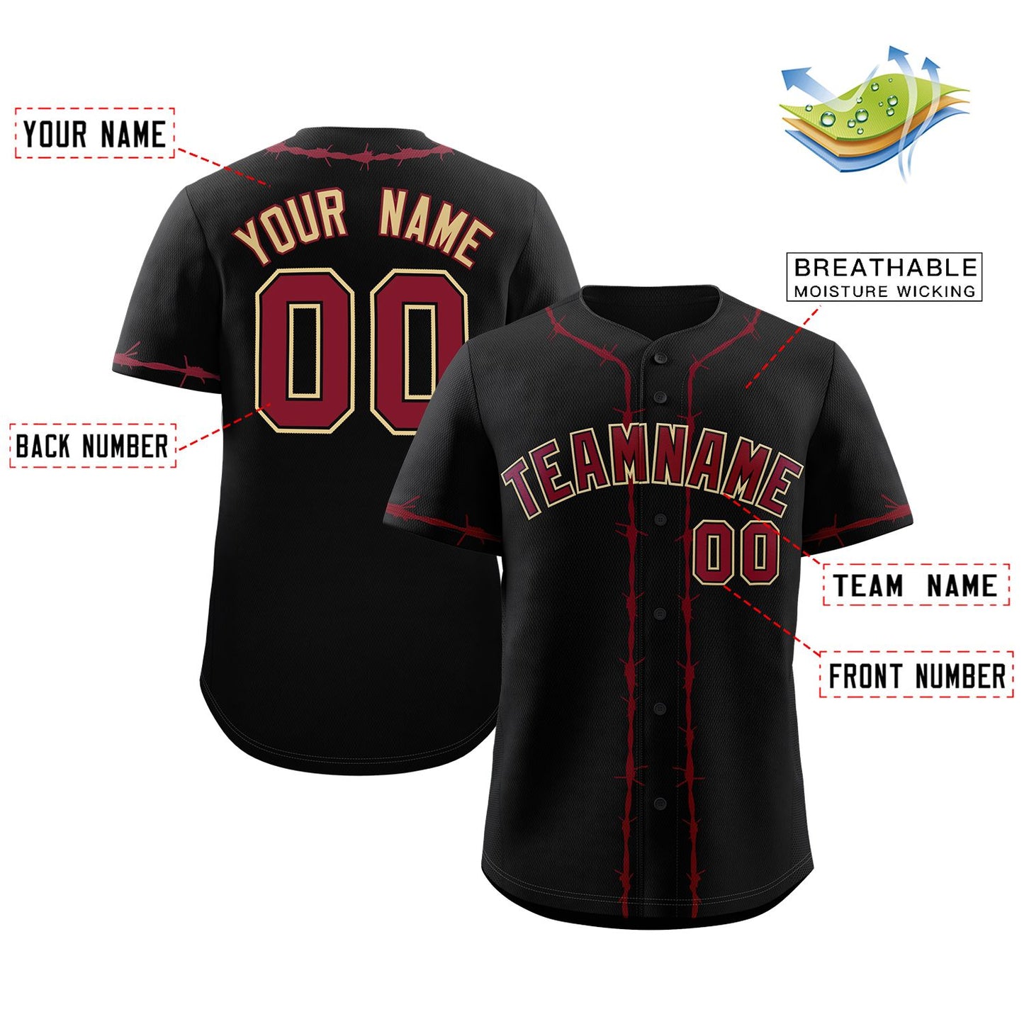 Custom Black Crimson Thorns Ribbed Classic Style Authentic Baseball Jersey