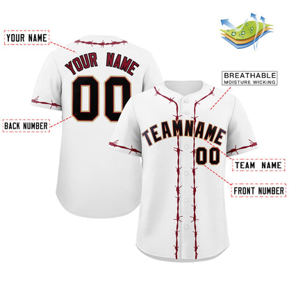 Custom White Crimson Thorns Ribbed Classic Style Authentic Baseball Jersey