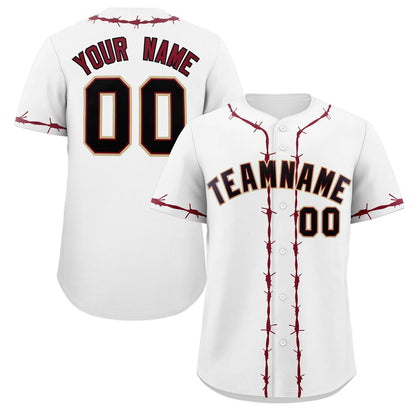 Custom White Crimson Thorns Ribbed Classic Style Authentic Baseball Jersey