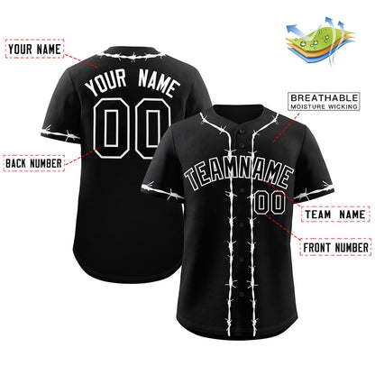 Custom Black White Thorns Ribbed Classic Style Authentic Baseball Jersey