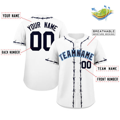 Custom White Navy Thorns Ribbed Classic Style Authentic Baseball Jersey