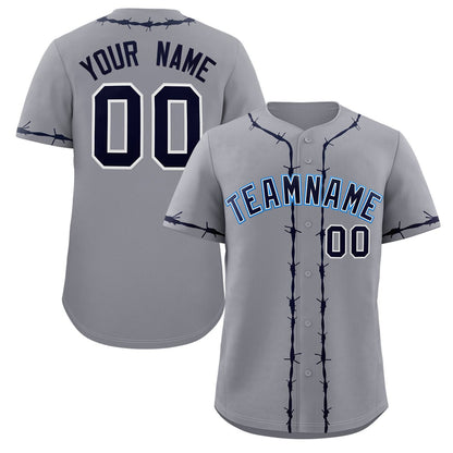 Custom Gray Navy Thorns Ribbed Classic Style Authentic Baseball Jersey