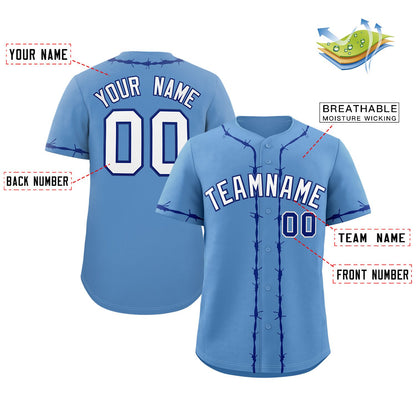 Custom Powder Blue Royal Thorns Ribbed Classic Style Authentic Baseball Jersey