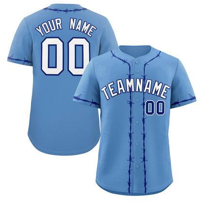 Custom Powder Blue Royal Thorns Ribbed Classic Style Authentic Baseball Jersey