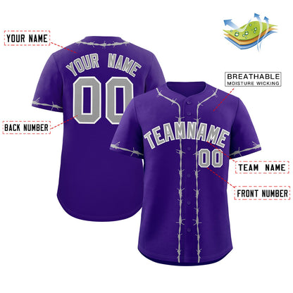 Custom Purple Gray Thorns Ribbed Classic Style Authentic Baseball Jersey