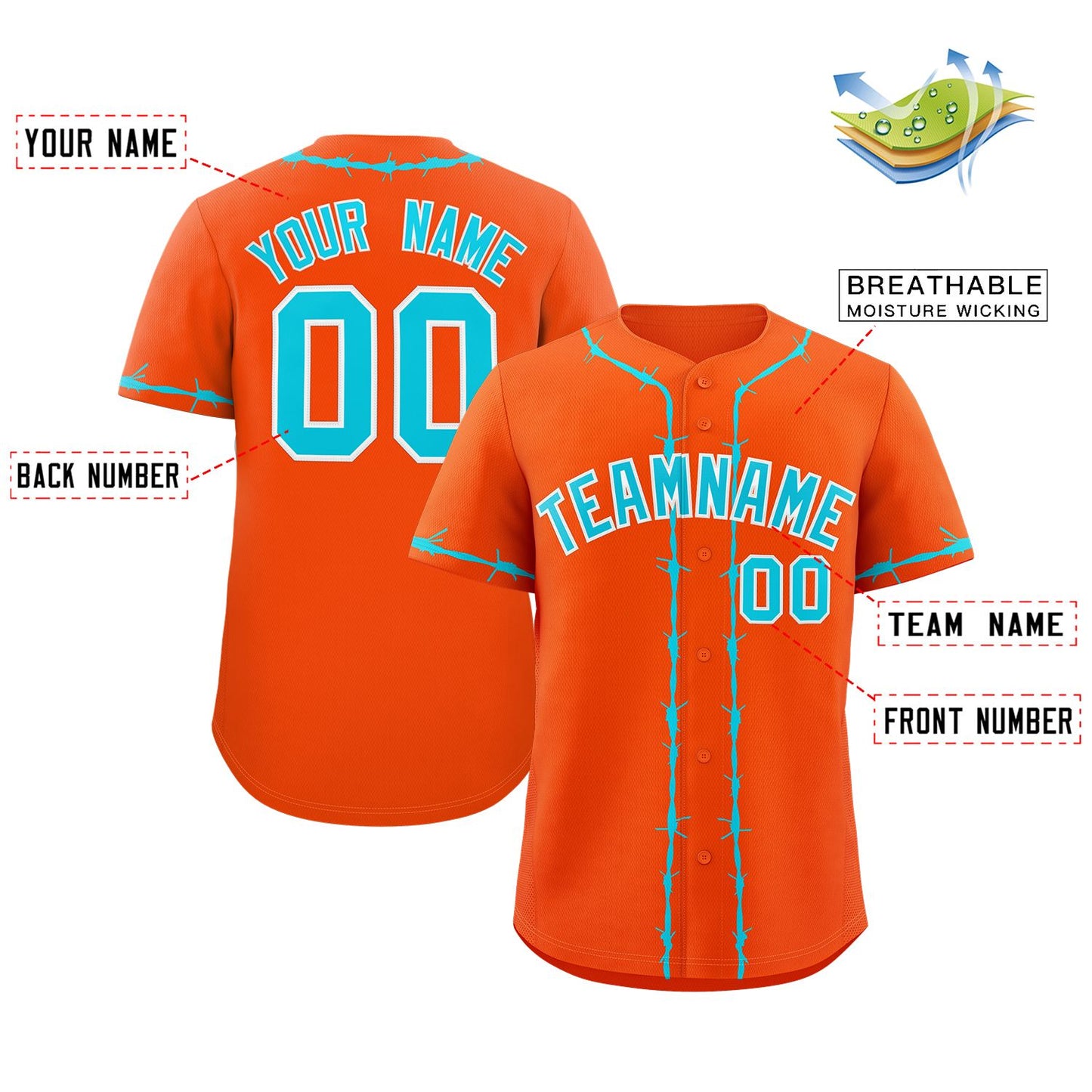 Custom Orange Aqua Thorns Ribbed Classic Style Authentic Baseball Jersey