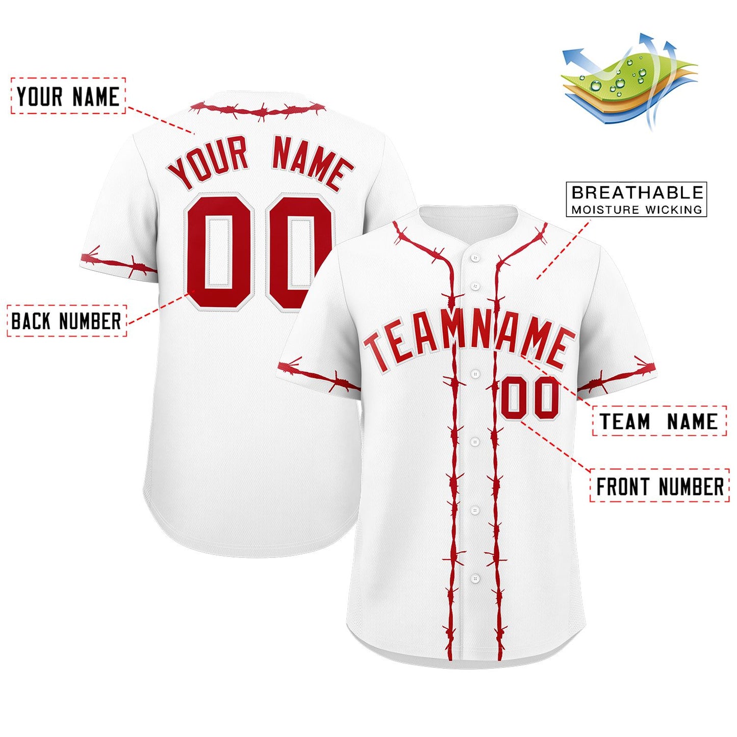 Custom White Red Thorns Ribbed Classic Style Authentic Baseball Jersey