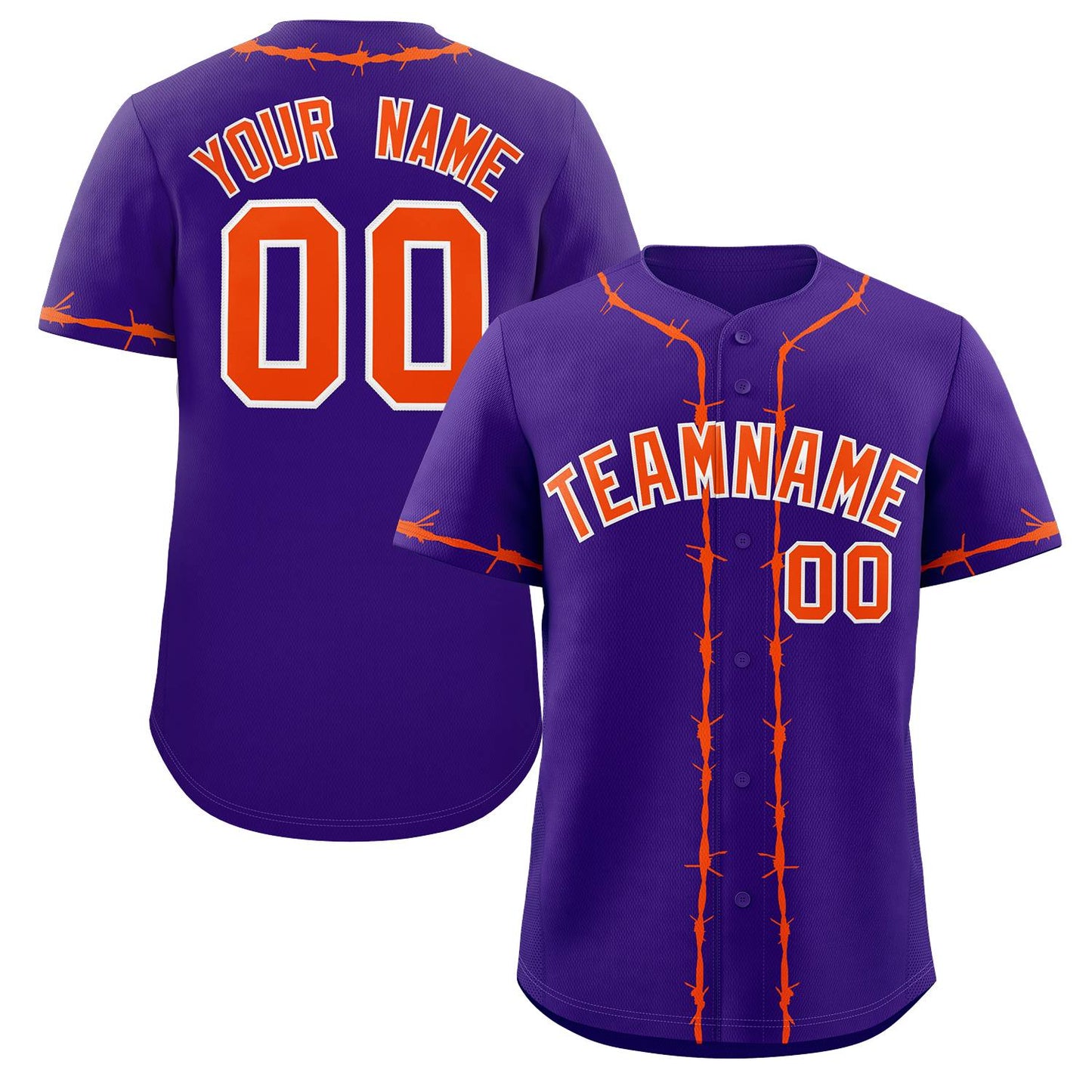 Custom Purple Orange Thorns Ribbed Classic Style Authentic Baseball Jersey