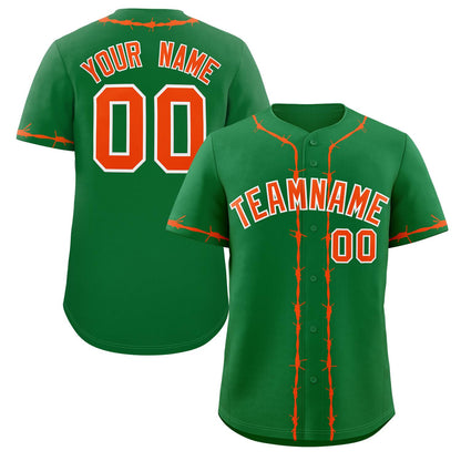 Custom Kelly Green Orange Thorns Ribbed Classic Style Authentic Baseball Jersey