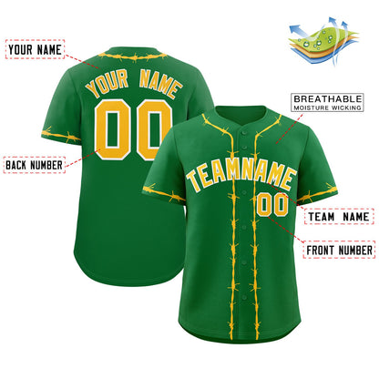 Custom Kelly Green Gold Thorns Ribbed Classic Style Authentic Baseball Jersey