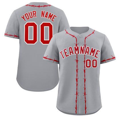 Custom Gray Red Thorns Ribbed Classic Style Authentic Baseball Jersey