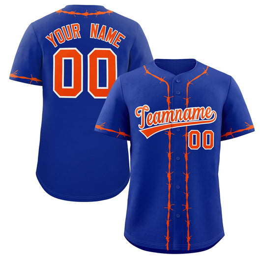 Custom Royal Orange Thorns Ribbed Classic Style Authentic Baseball Jersey