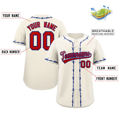 Custom Cream Royal Thorns Ribbed Classic Style Authentic Baseball Jersey