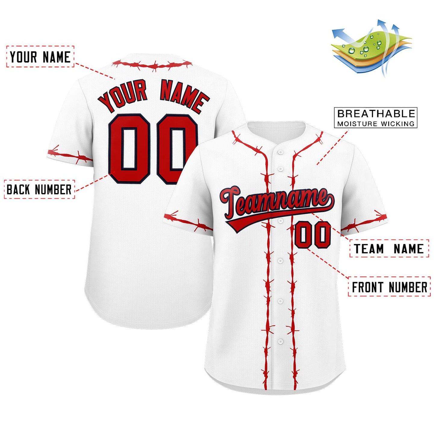 Custom White Red Thorns Ribbed Classic Style Authentic Baseball Jersey