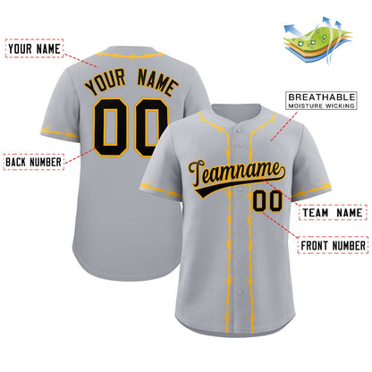 Custom Gray Yellow Thorns Ribbed Classic Style Authentic Baseball Jersey