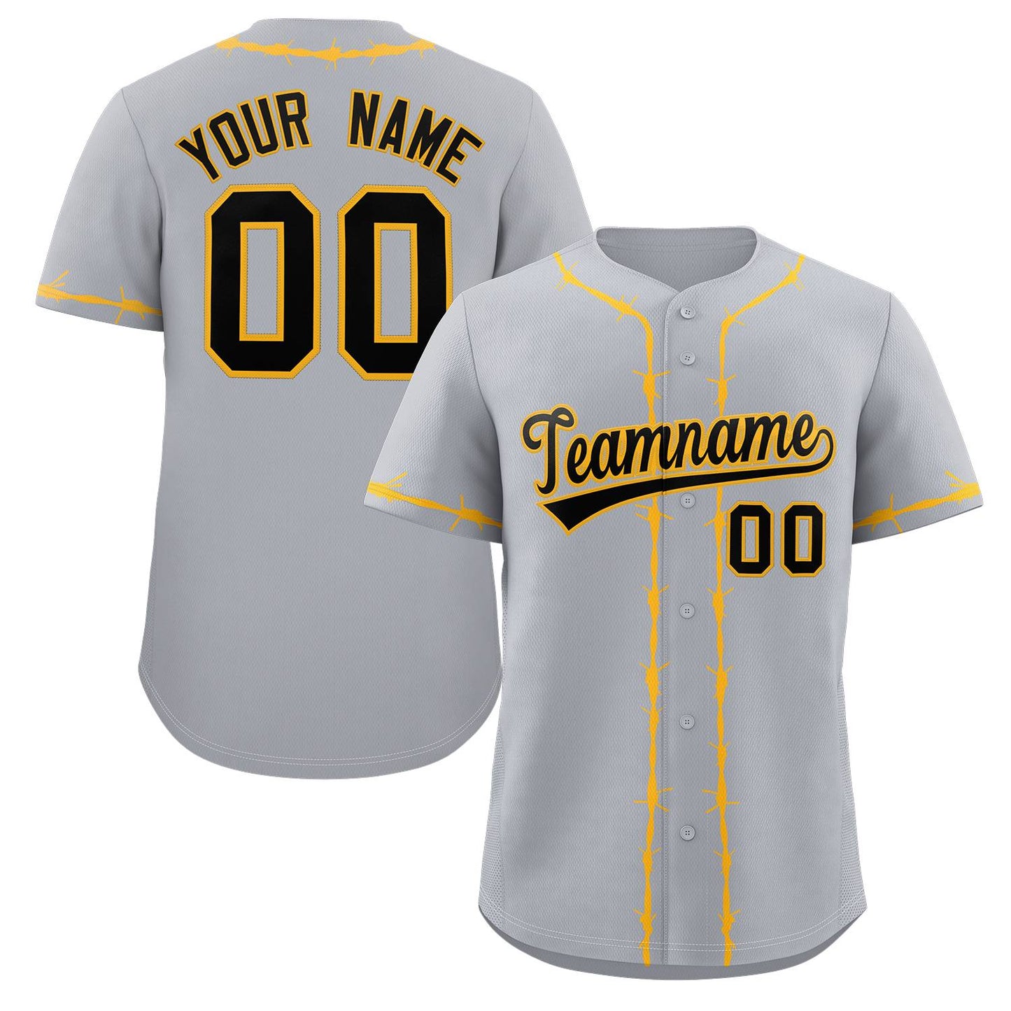 Custom Gray Yellow Thorns Ribbed Classic Style Authentic Baseball Jersey