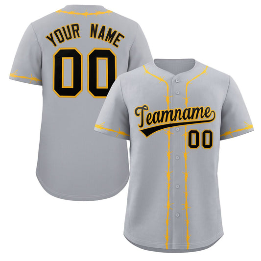 Custom Gray Yellow Thorns Ribbed Classic Style Authentic Baseball Jersey