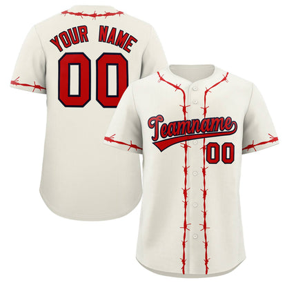 Custom Cream Red Thorns Ribbed Classic Style Authentic Baseball Jersey