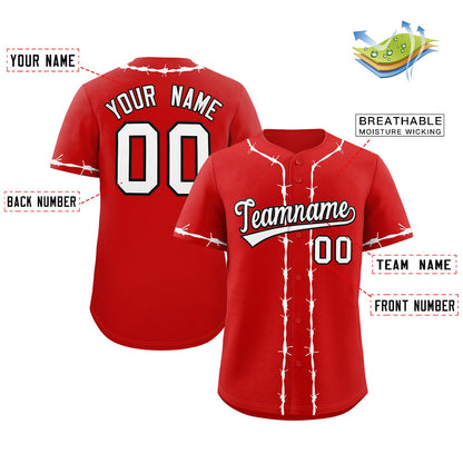 Custom Red White Thorns Ribbed Classic Style Authentic Baseball Jersey