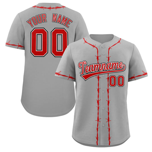 Custom Gray Red Thorns Ribbed Classic Style Authentic Baseball Jersey