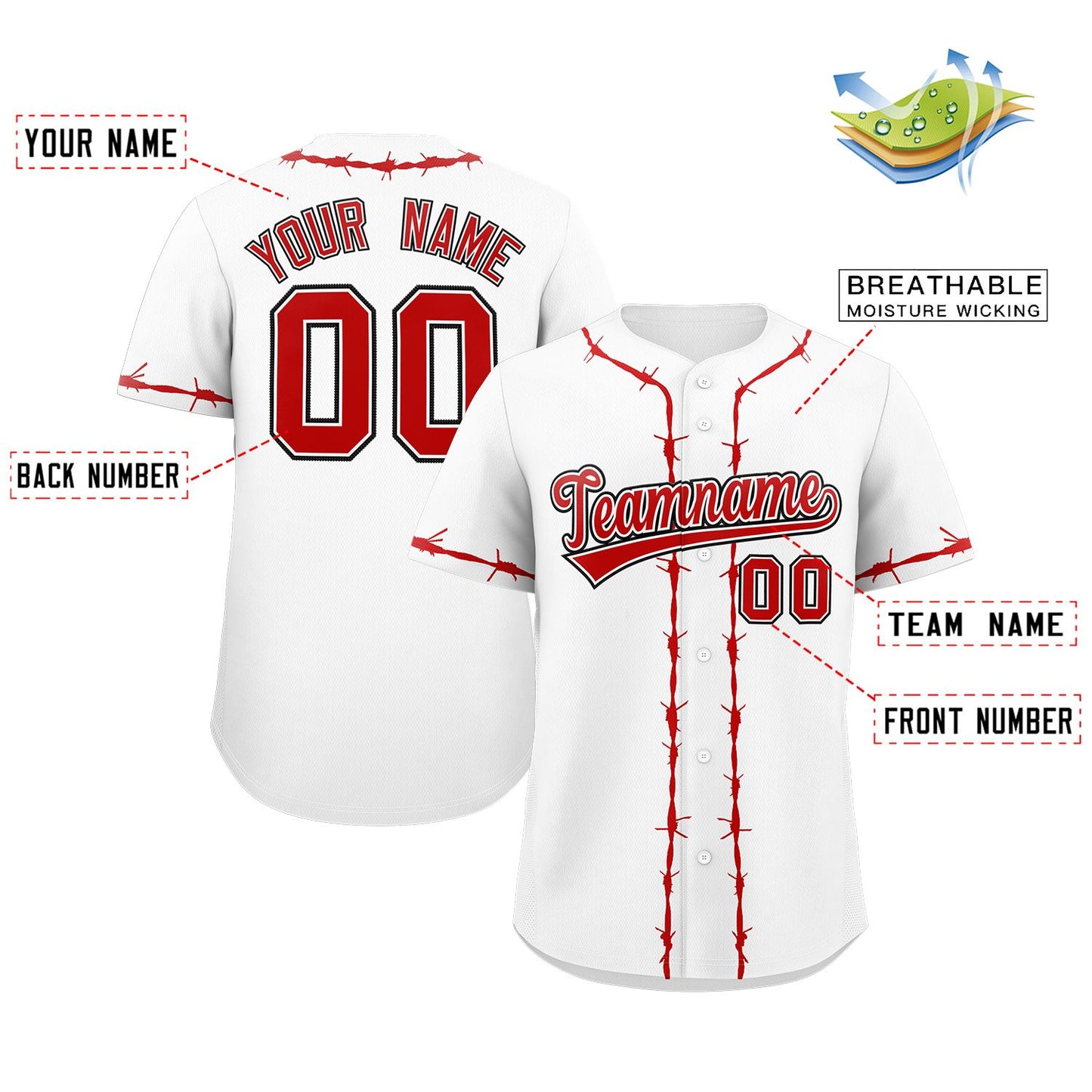 Custom White Red Thorns Ribbed Classic Style Authentic Baseball Jersey