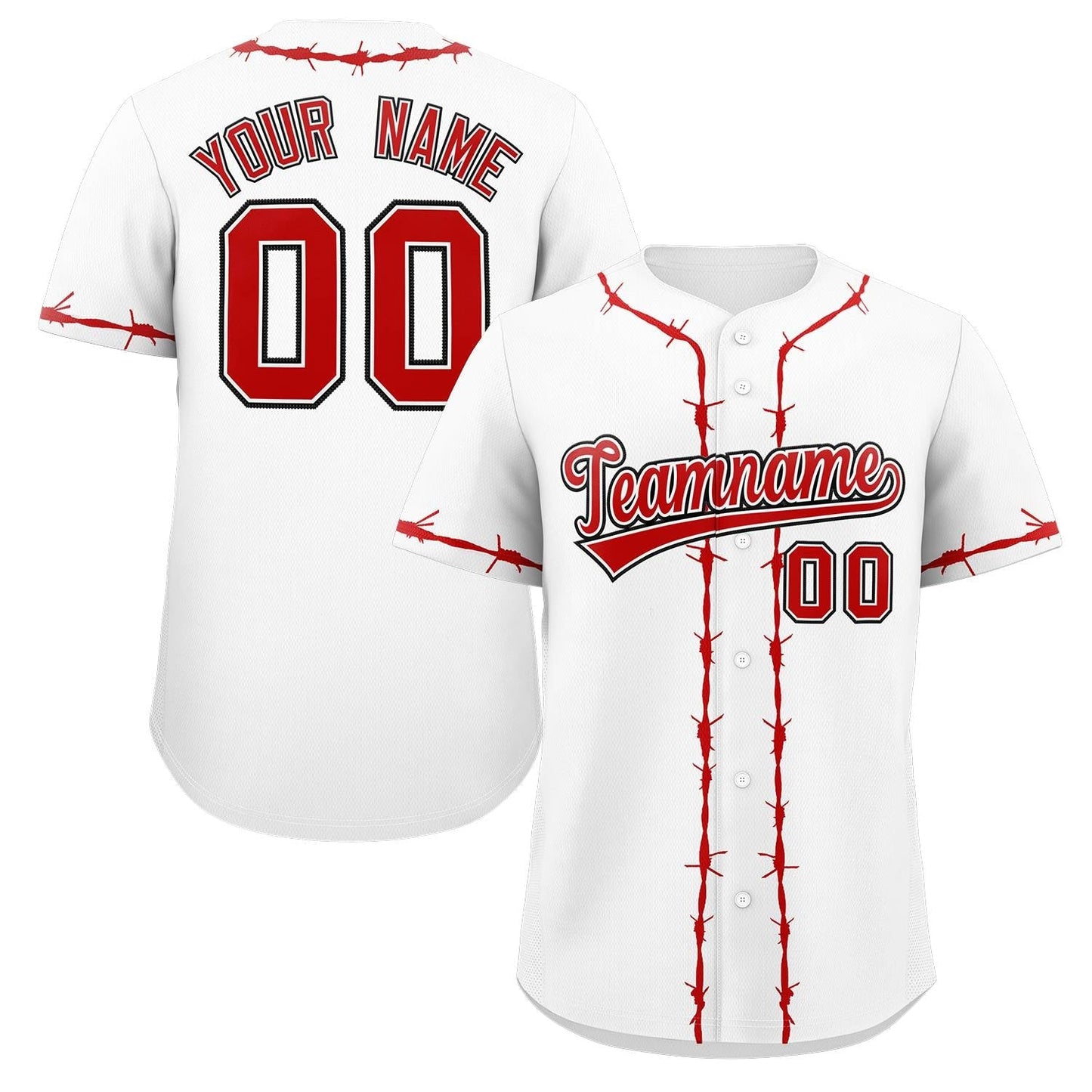 Custom White Red Thorns Ribbed Classic Style Authentic Baseball Jersey