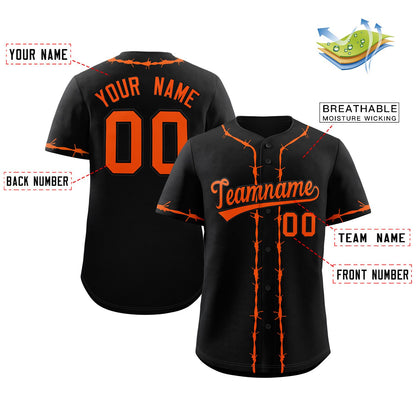 Custom Black Orange Thorns Ribbed Classic Style Authentic Baseball Jersey