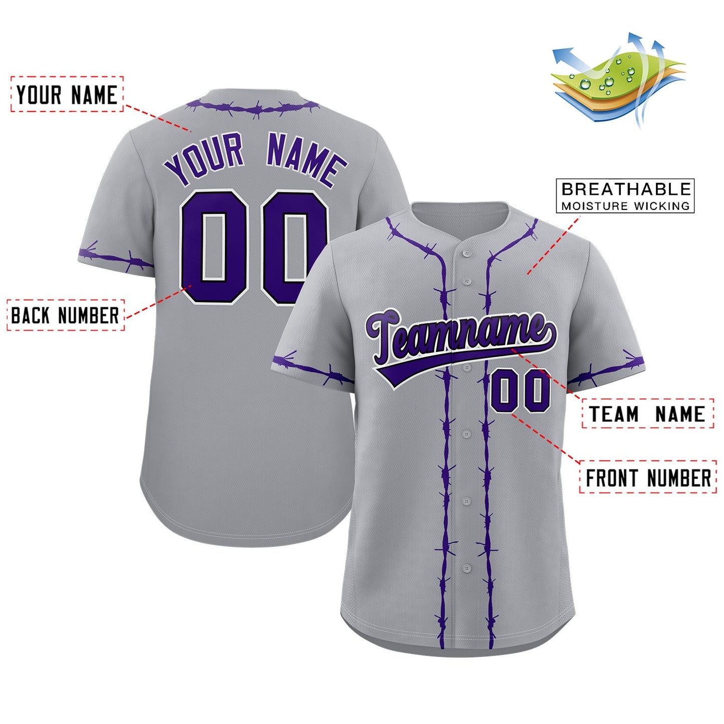 Custom Gray Purple Thorns Ribbed Classic Style Authentic Baseball Jersey