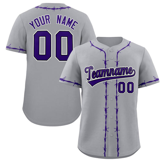 Custom Gray Purple Thorns Ribbed Classic Style Authentic Baseball Jersey