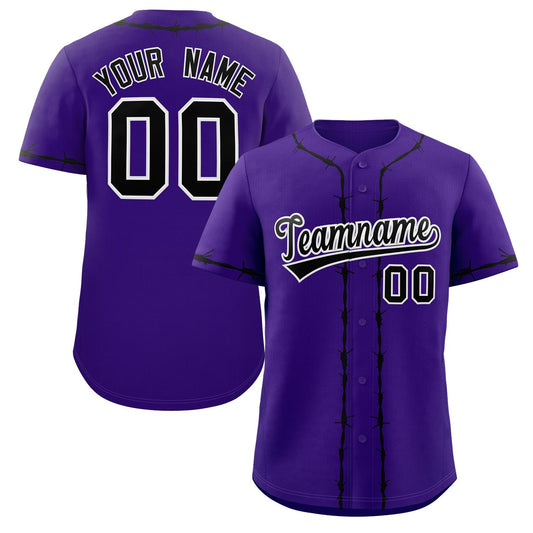 Custom Purple Black Thorns Ribbed Classic Style Authentic Baseball Jersey