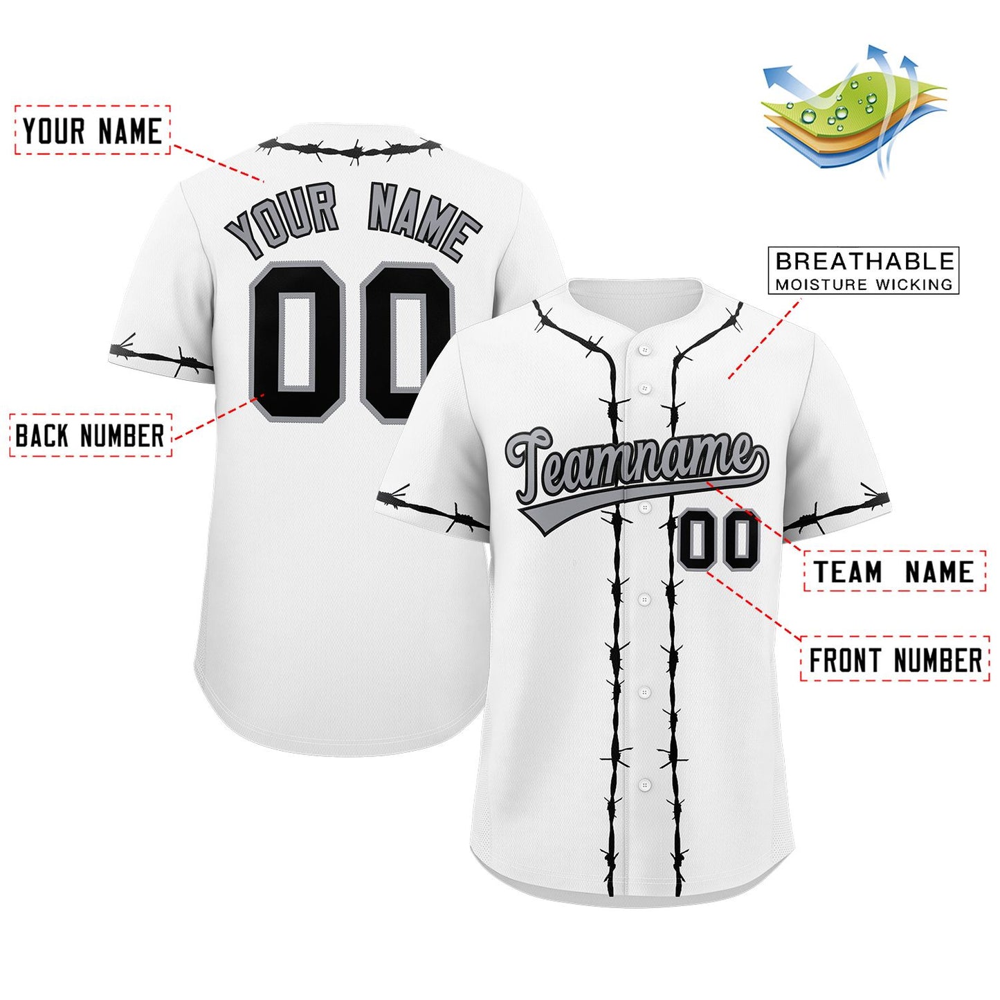 Custom White Black Thorns Ribbed Classic Style Authentic Baseball Jersey