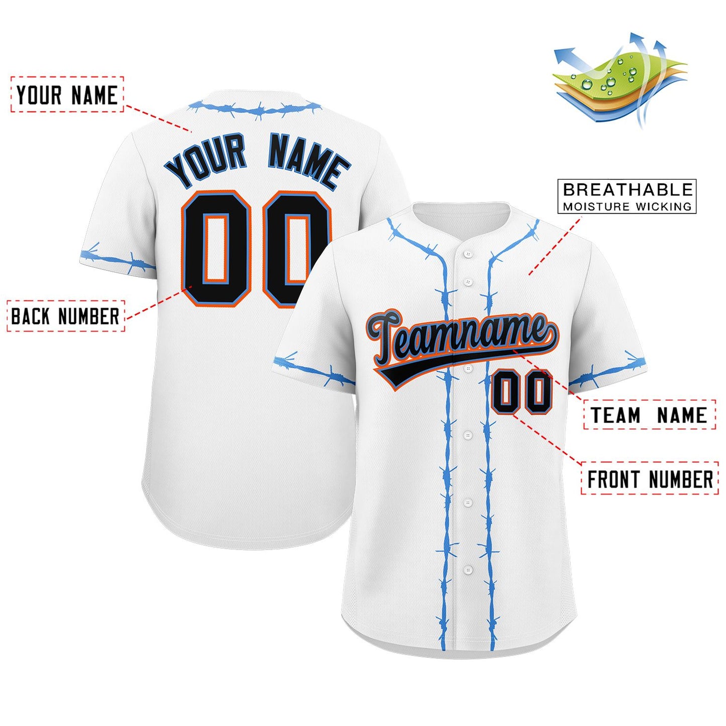 Custom White Powder Blue Thorns Ribbed Classic Style Authentic Baseball Jersey