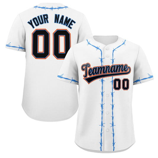 Custom White Powder Blue Thorns Ribbed Classic Style Authentic Baseball Jersey